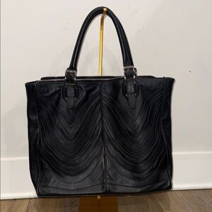 Bracher Emden London Black Leather Tote Bag Shoulder Satchel Embossed Large
